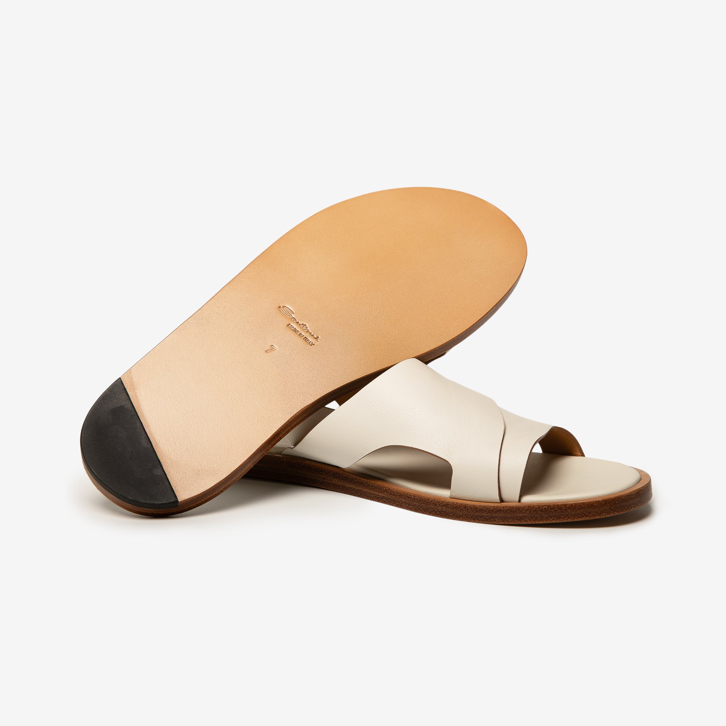 White tumbled leather slides