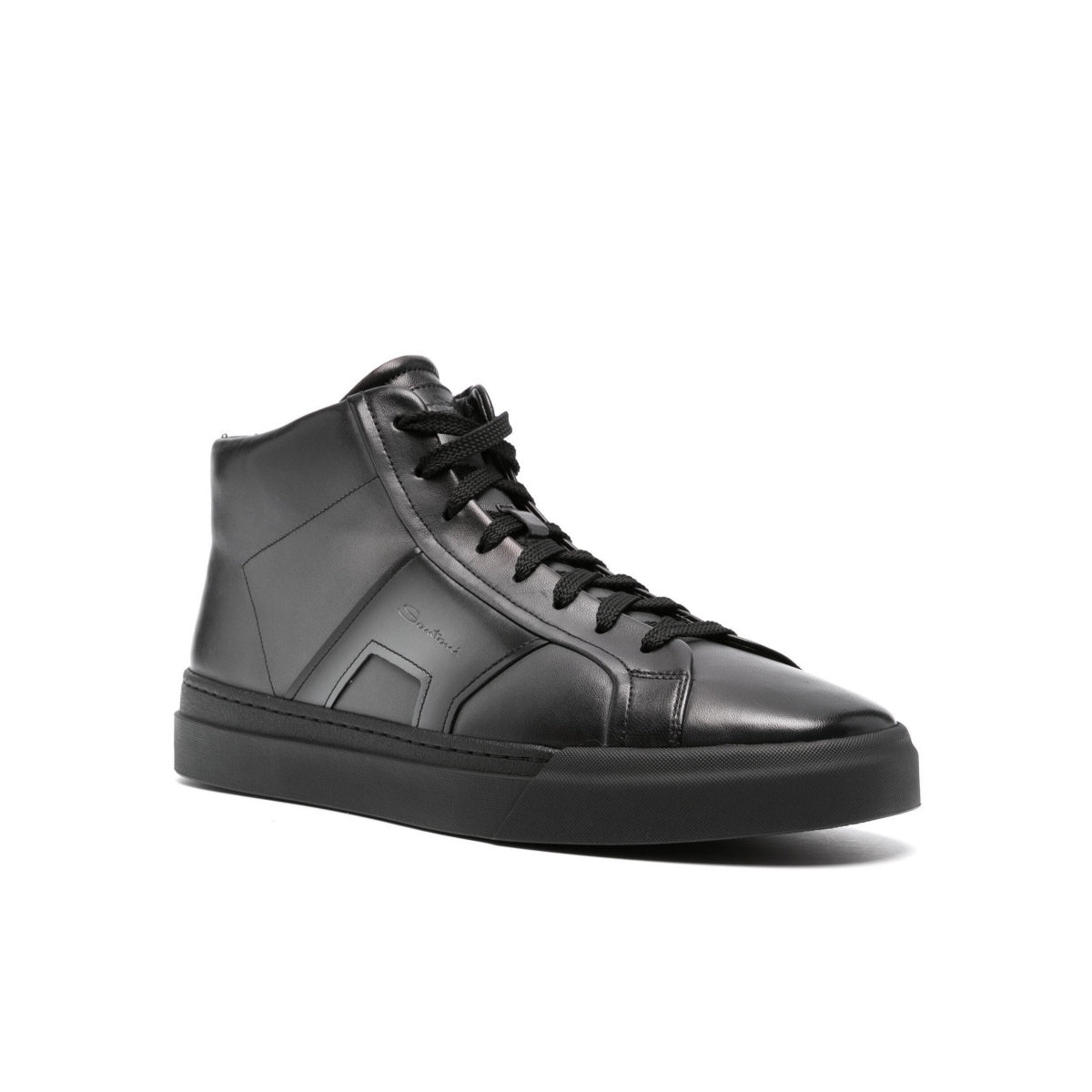 Santoni Grey Leather Logo Debossed Sneakers