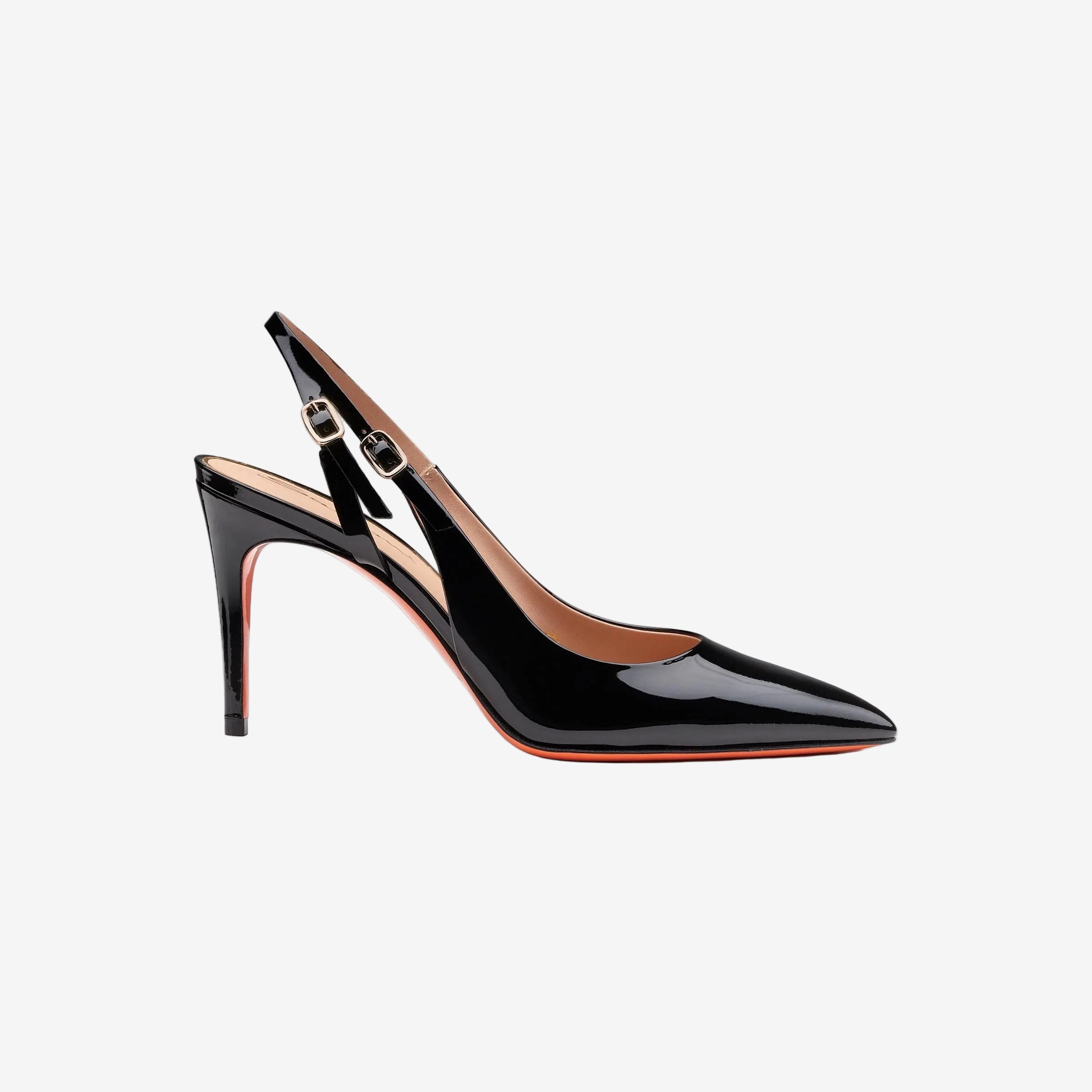 black patent leather high-heel slingback