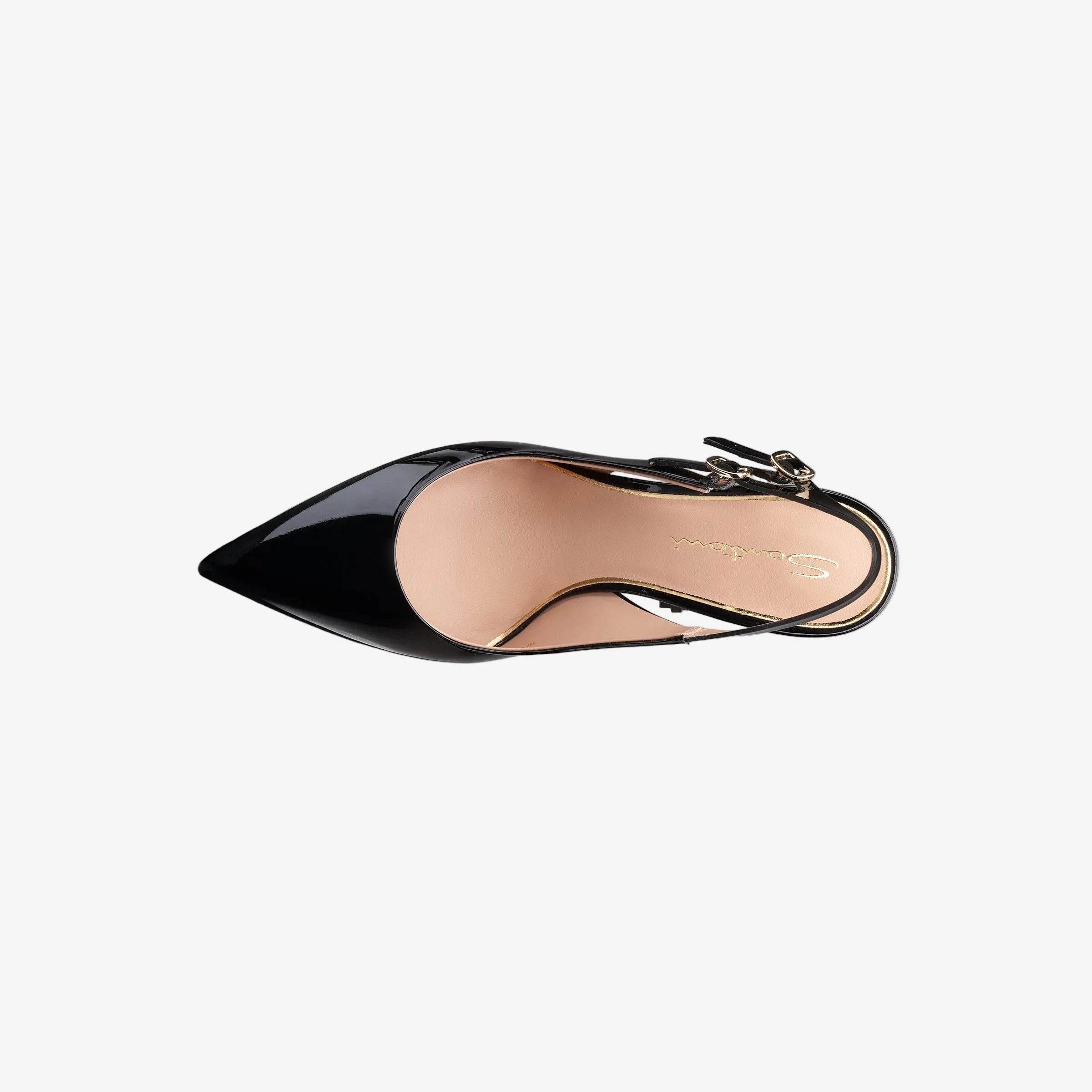 black patent leather high-heel slingback