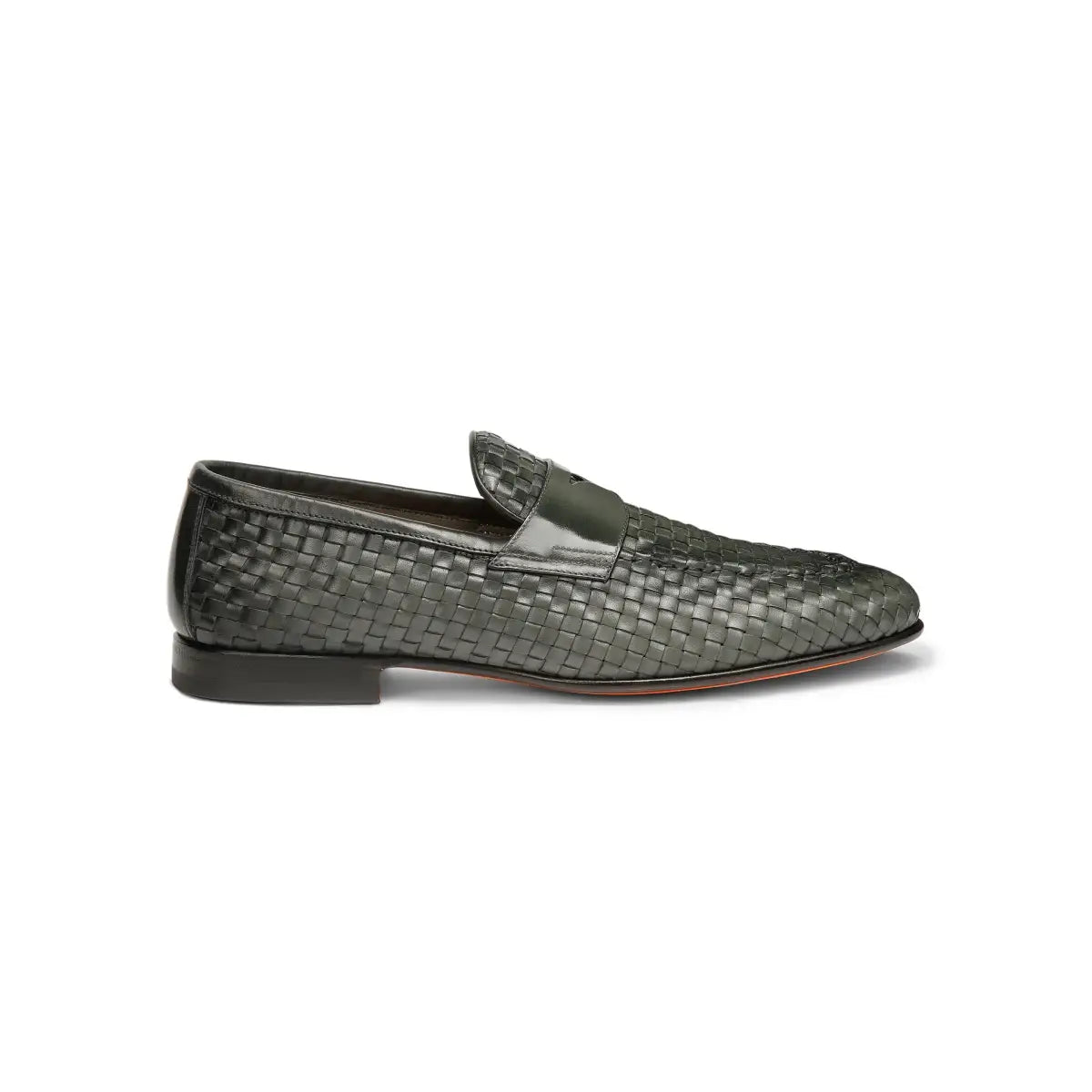 Green Woven Leather Loafers