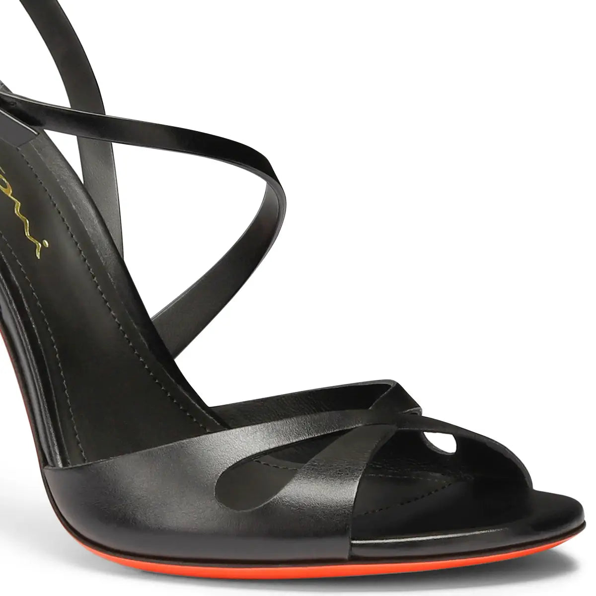 Black Leather High-Heel Mona Sandal
