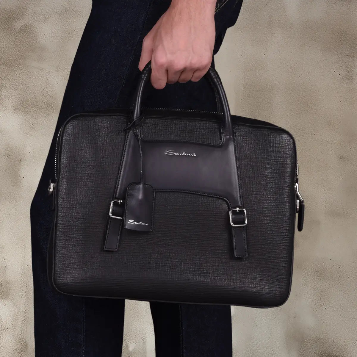 Black Embossed Leather Briefcase