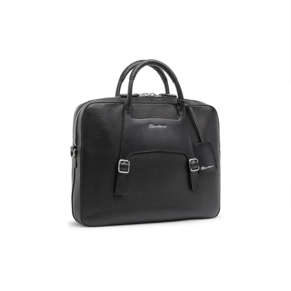 Black Embossed Leather Briefcase