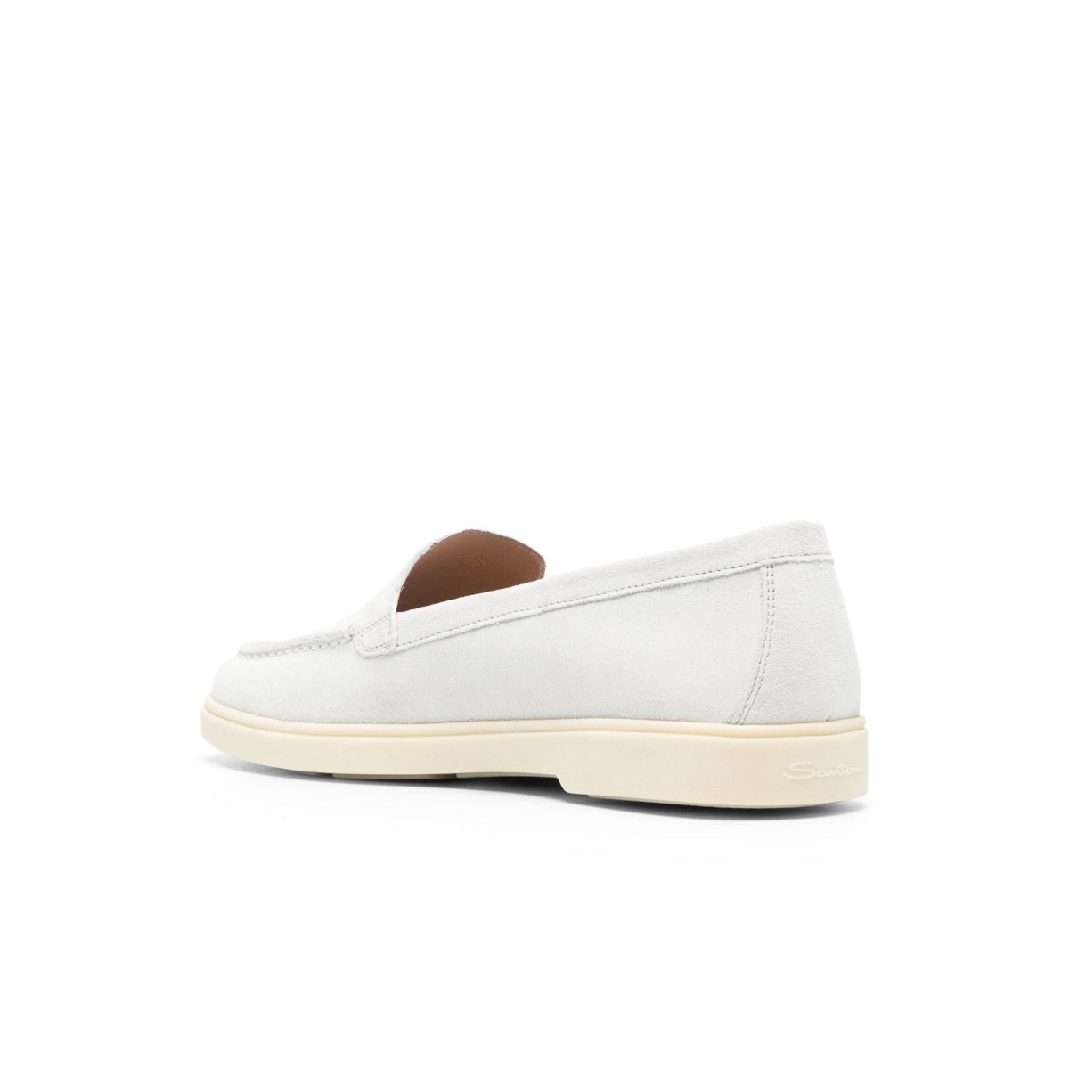White Round-Toe Suede Loafers