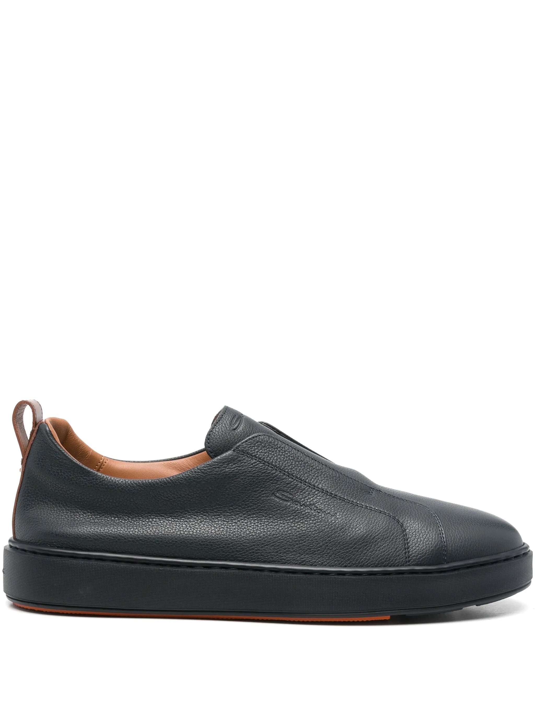 Black Tumbled Leather Slip On Sneakers