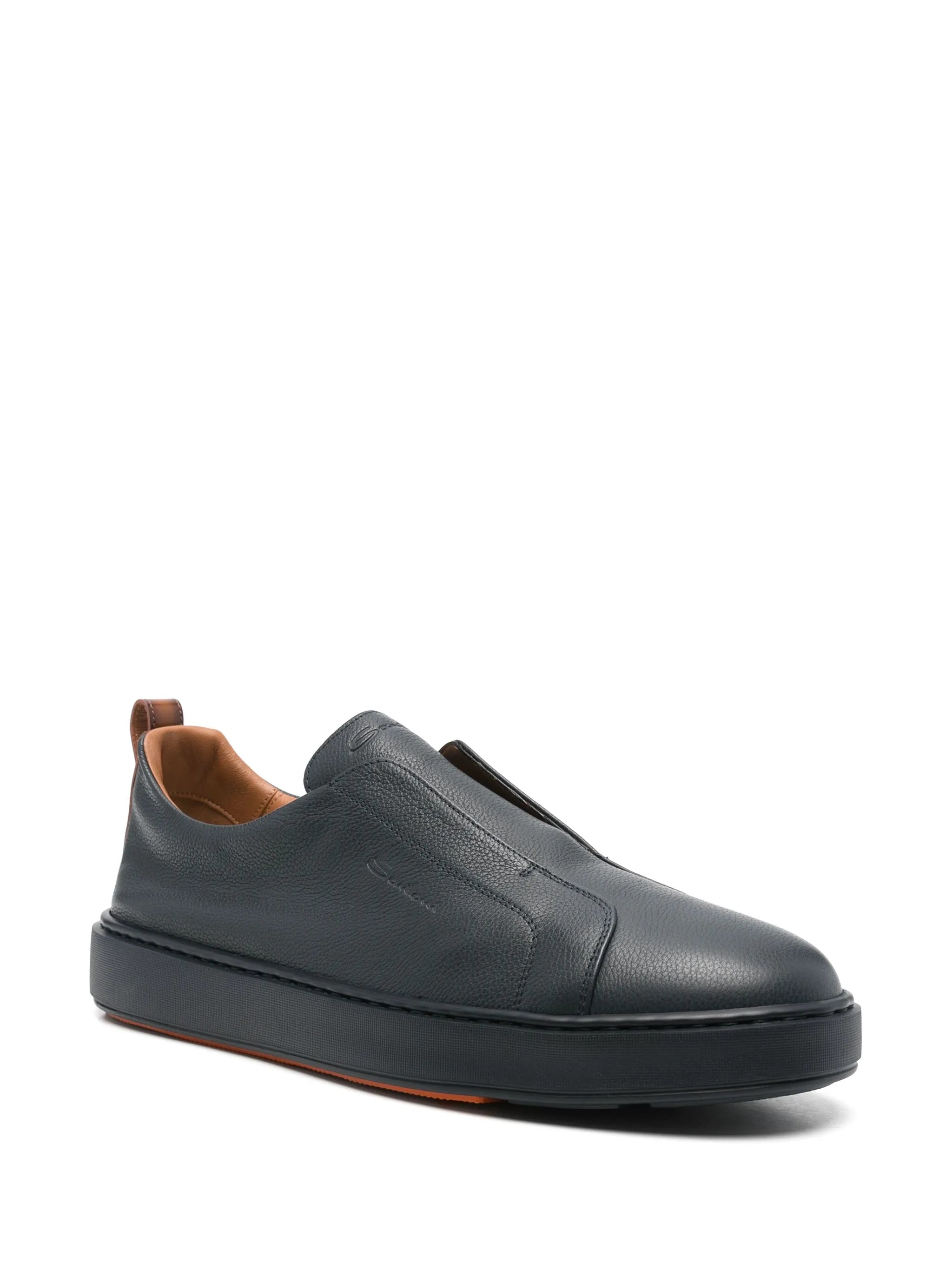 Black Tumbled Leather Slip On Sneakers