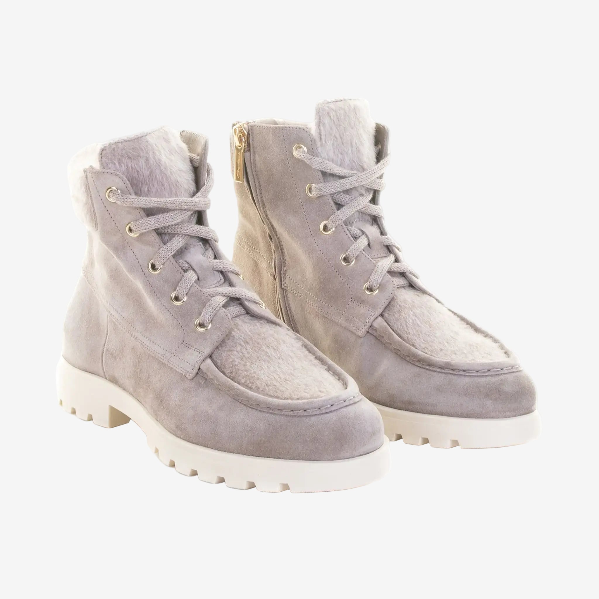 Botas beige ribete de pelo y suela goma