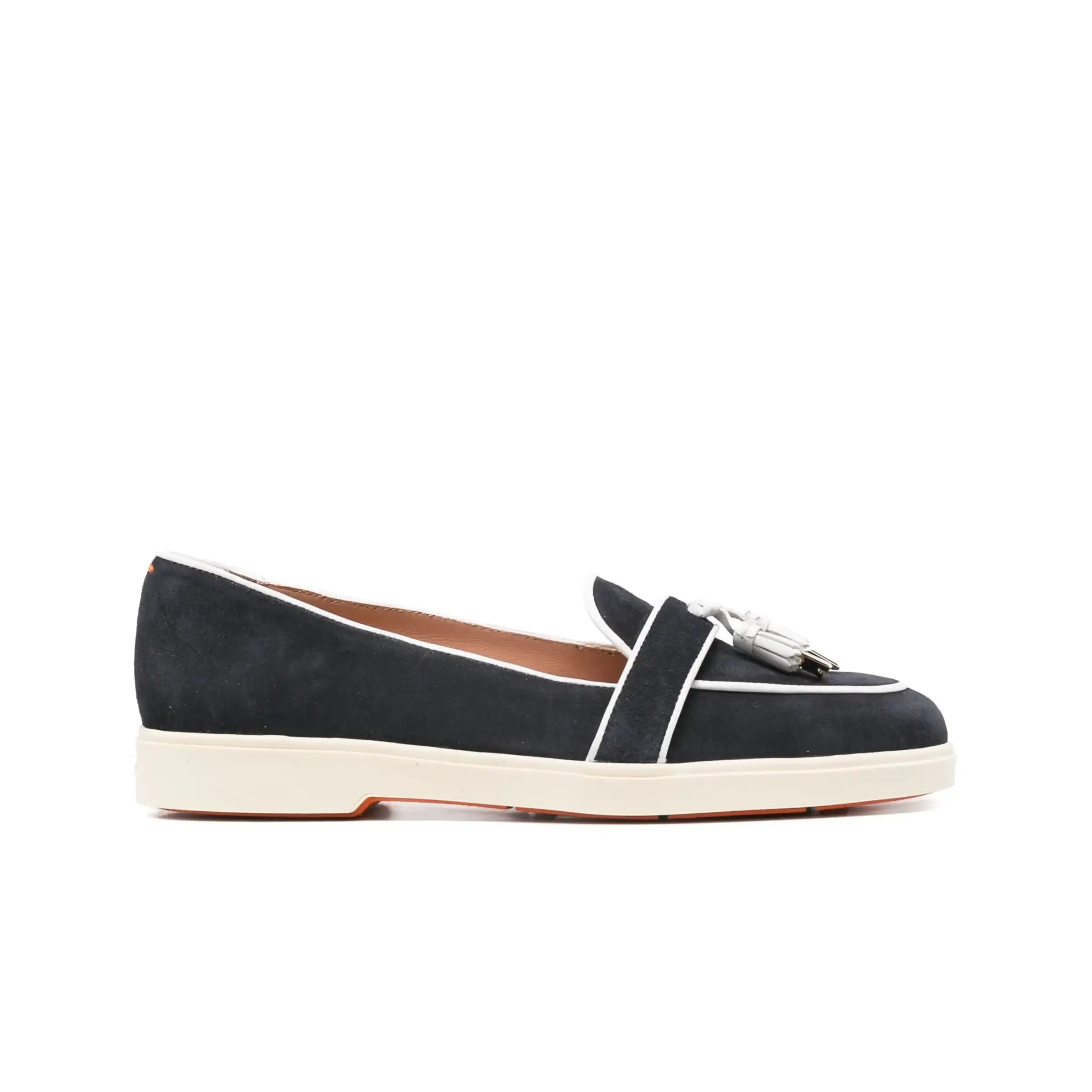 Blaue Wildleder-Loafer quastendetail