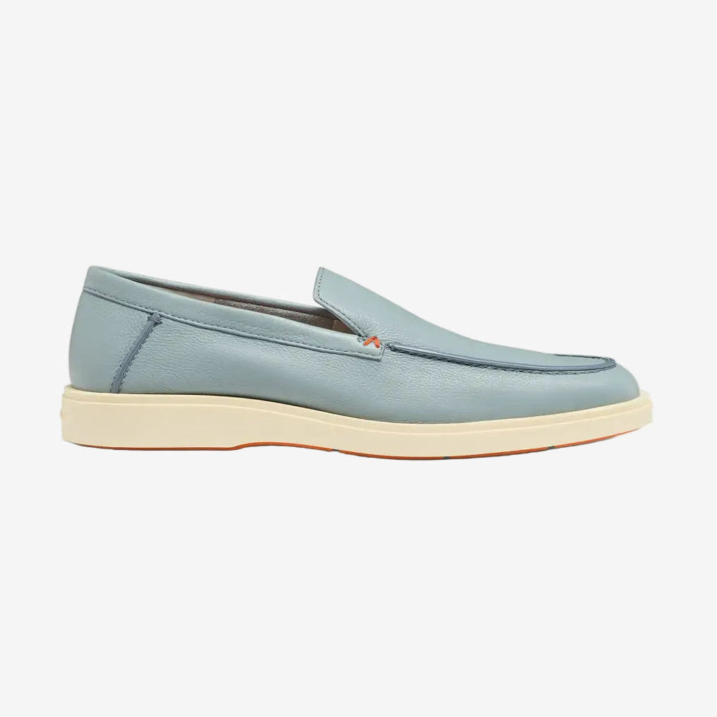 Mocasín de piel abatanada azul claro 