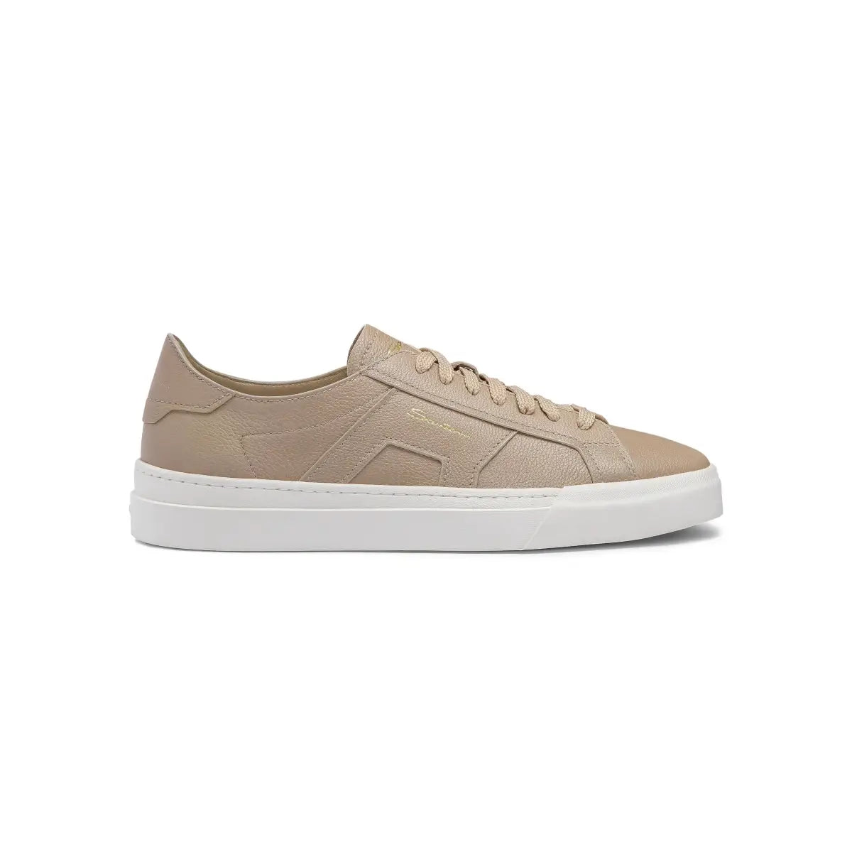 Sneakers double boucle cuir grainé beige