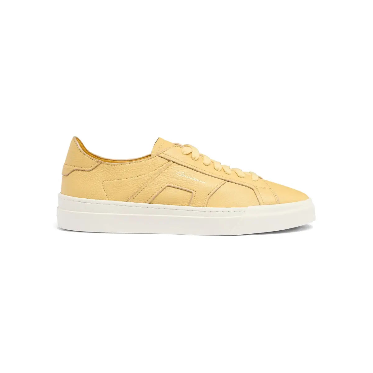 Sneakers double boucle cuir grainé jaune