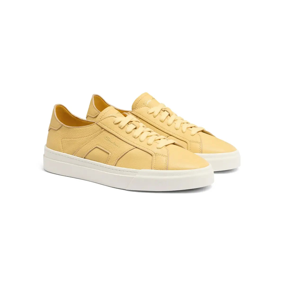 Yellow Tumbled Leather Double Buckle Sneakers