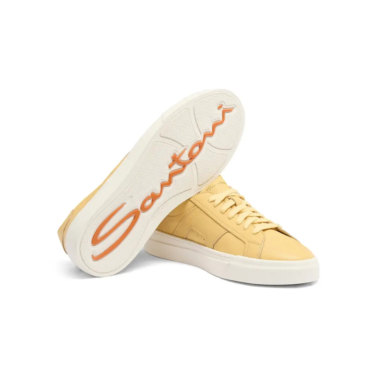 Yellow Tumbled Leather Double Buckle Sneakers