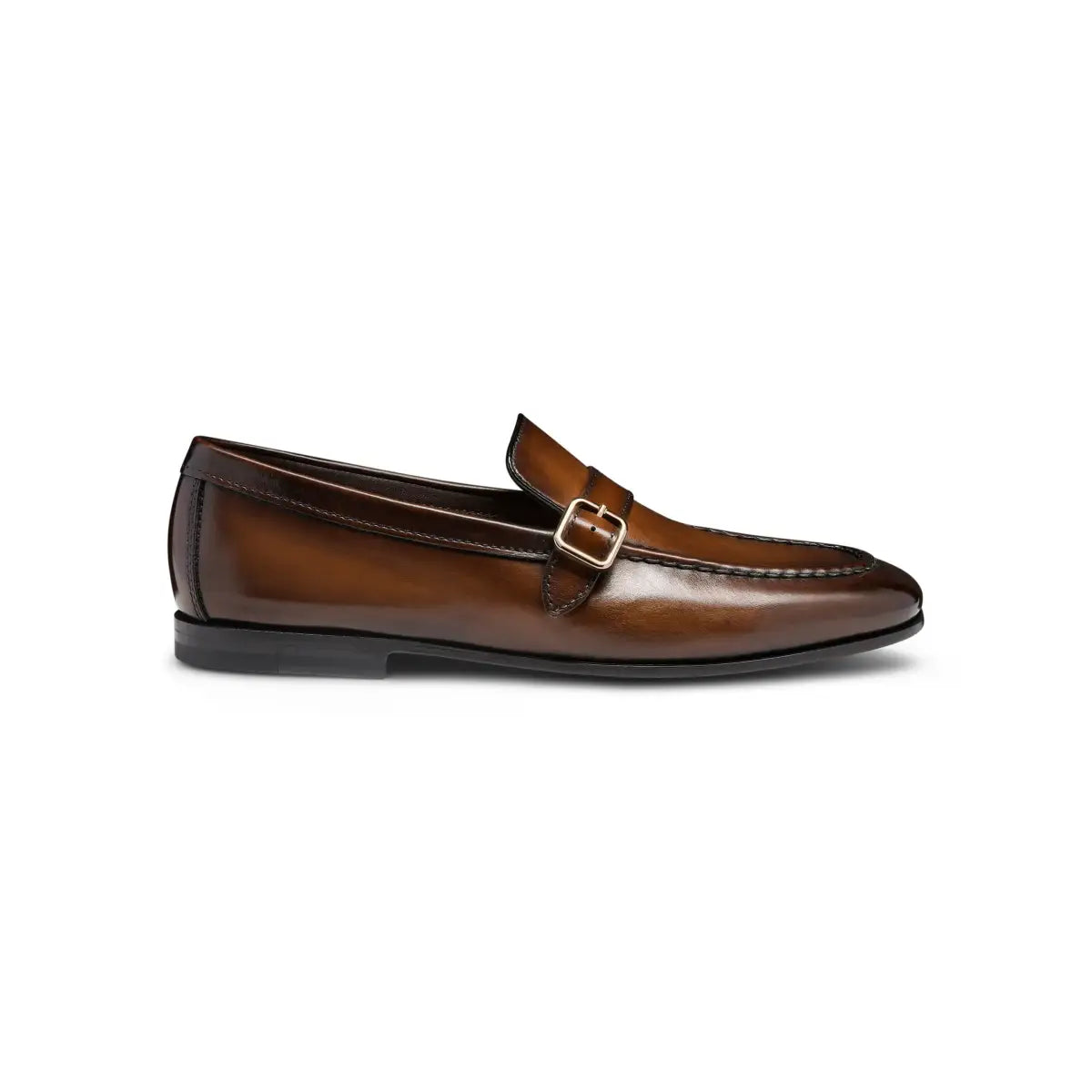 Men's dark brown leather single-buckle loafer