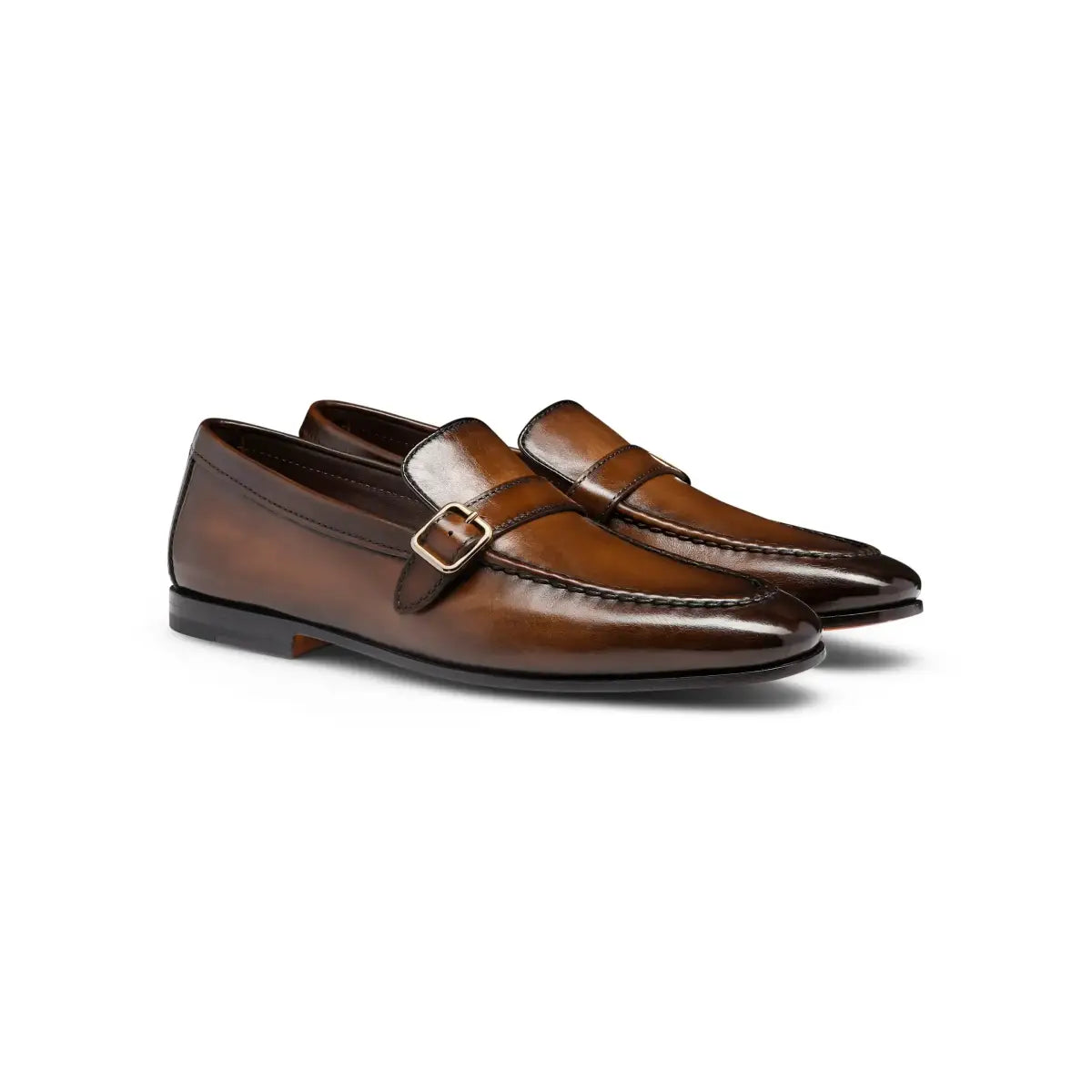 Men's dark brown leather single-buckle loafer