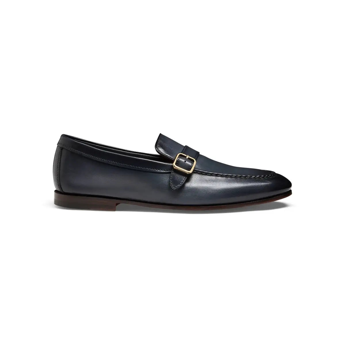 Men's blue leather single-buckle loafer