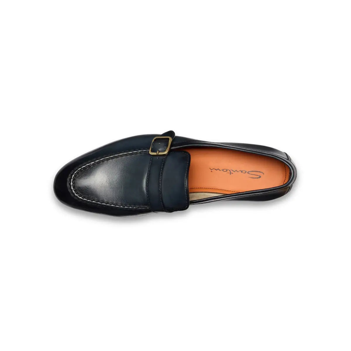 Men's blue leather single-buckle loafer