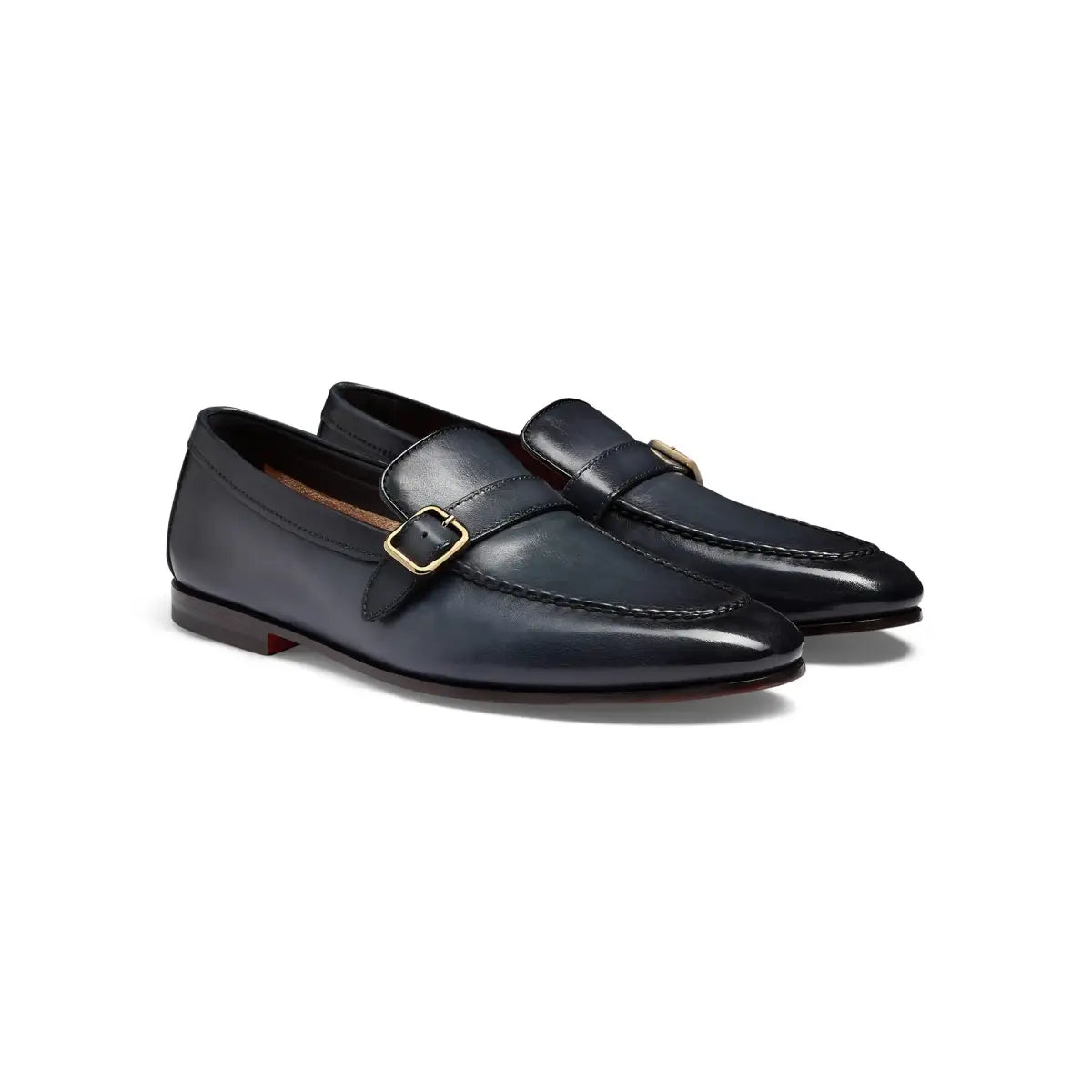 Men's blue leather single-buckle loafer