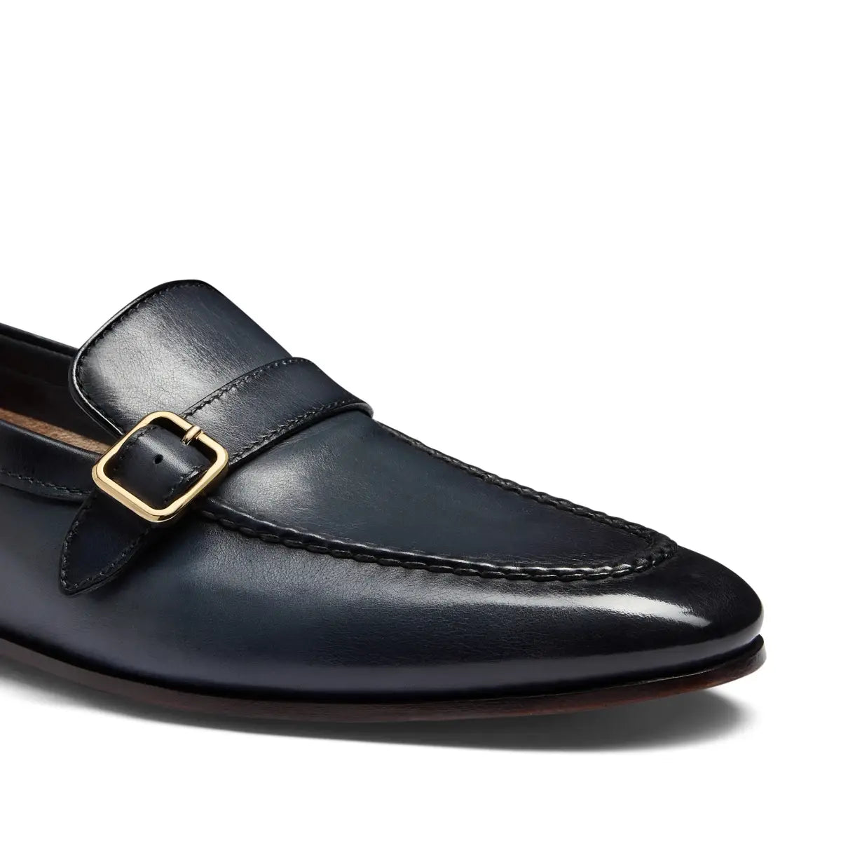 Men's blue leather single-buckle loafer