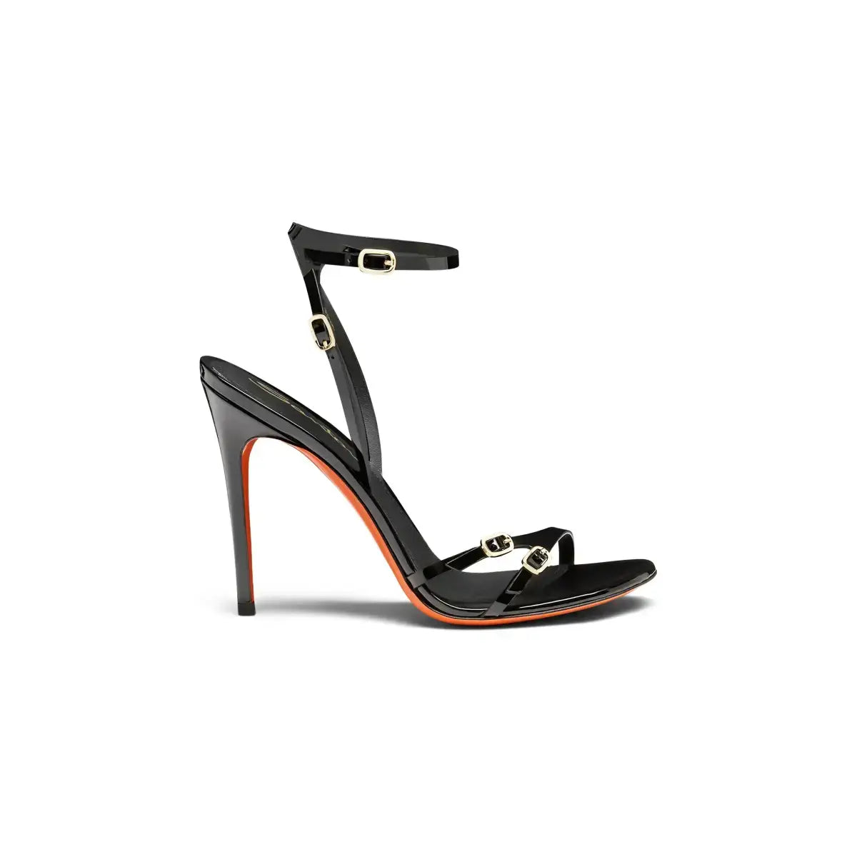 black patent leather high-heel sandal