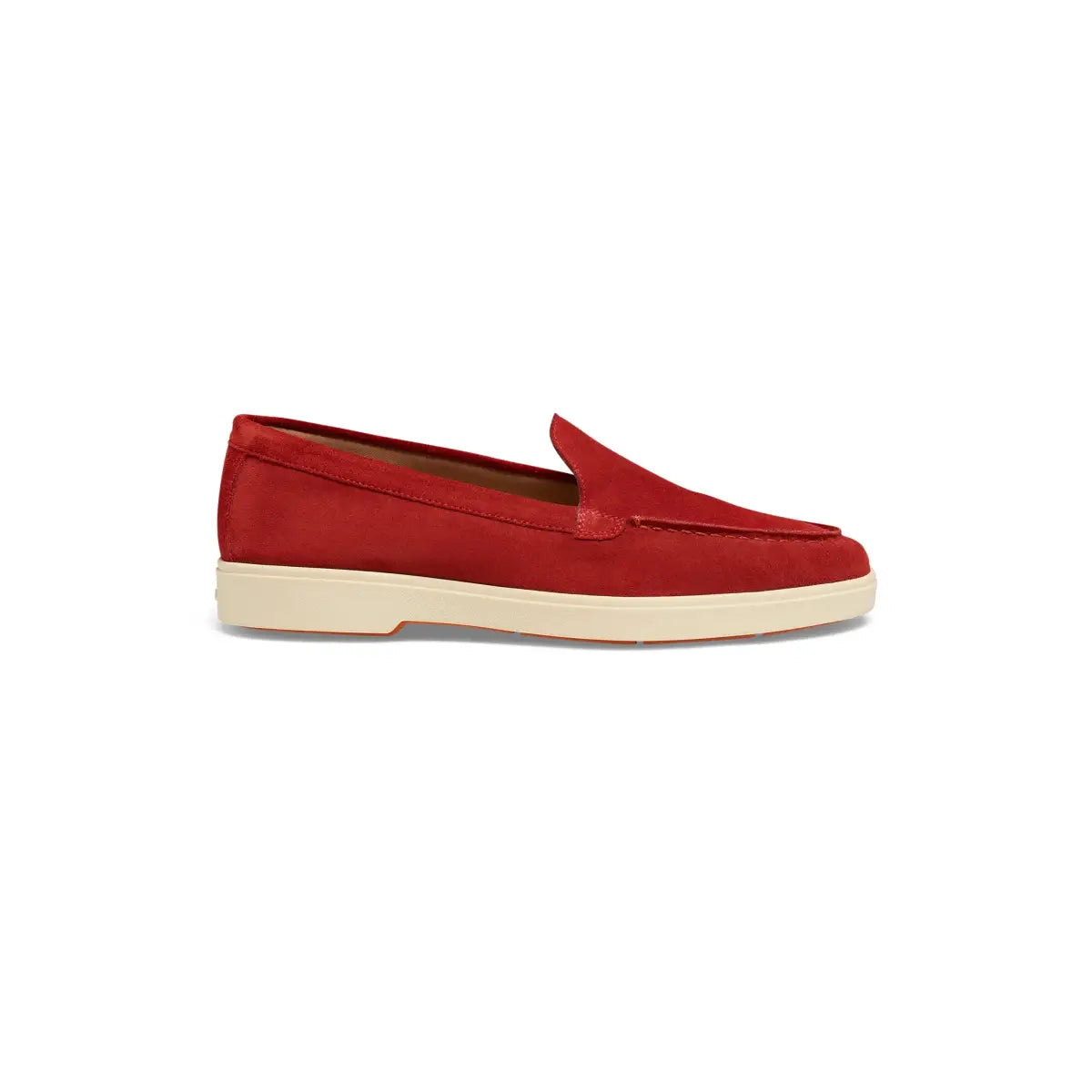 Red suede round toe loafers