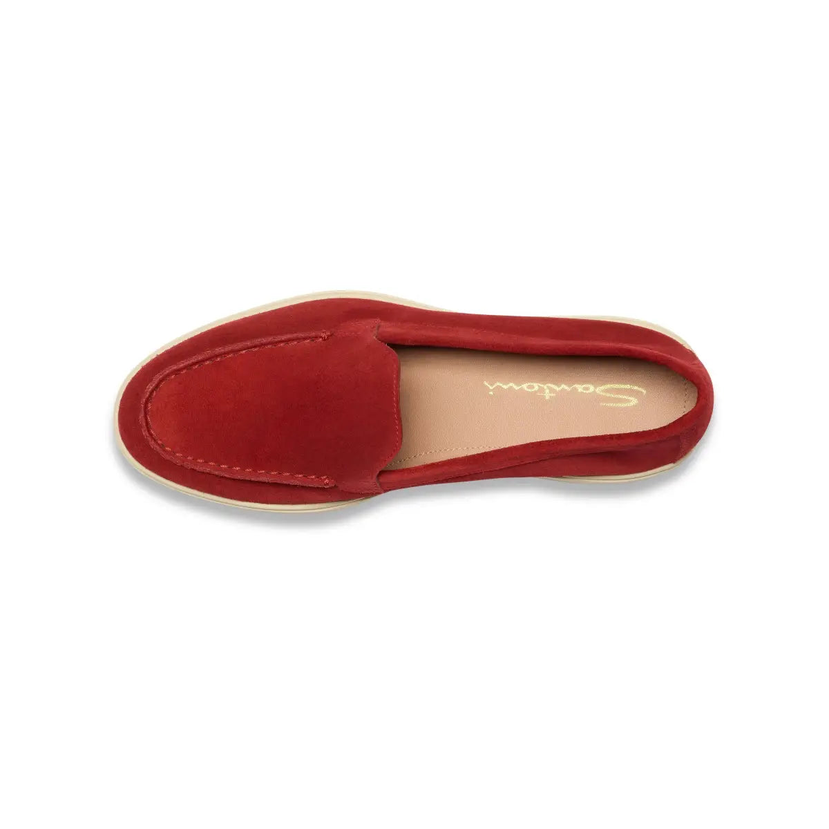 Red suede round toe loafers