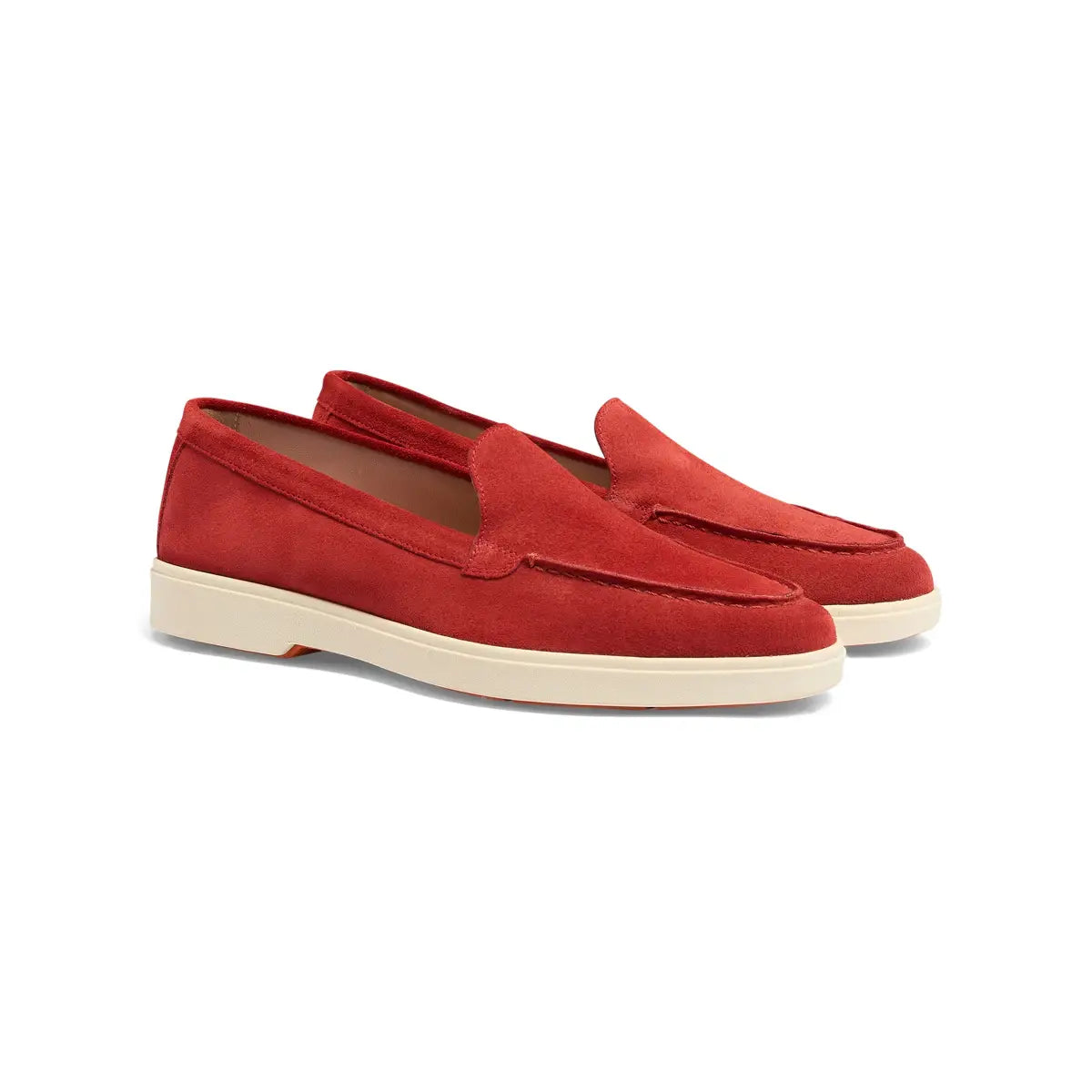 Red suede round toe loafers