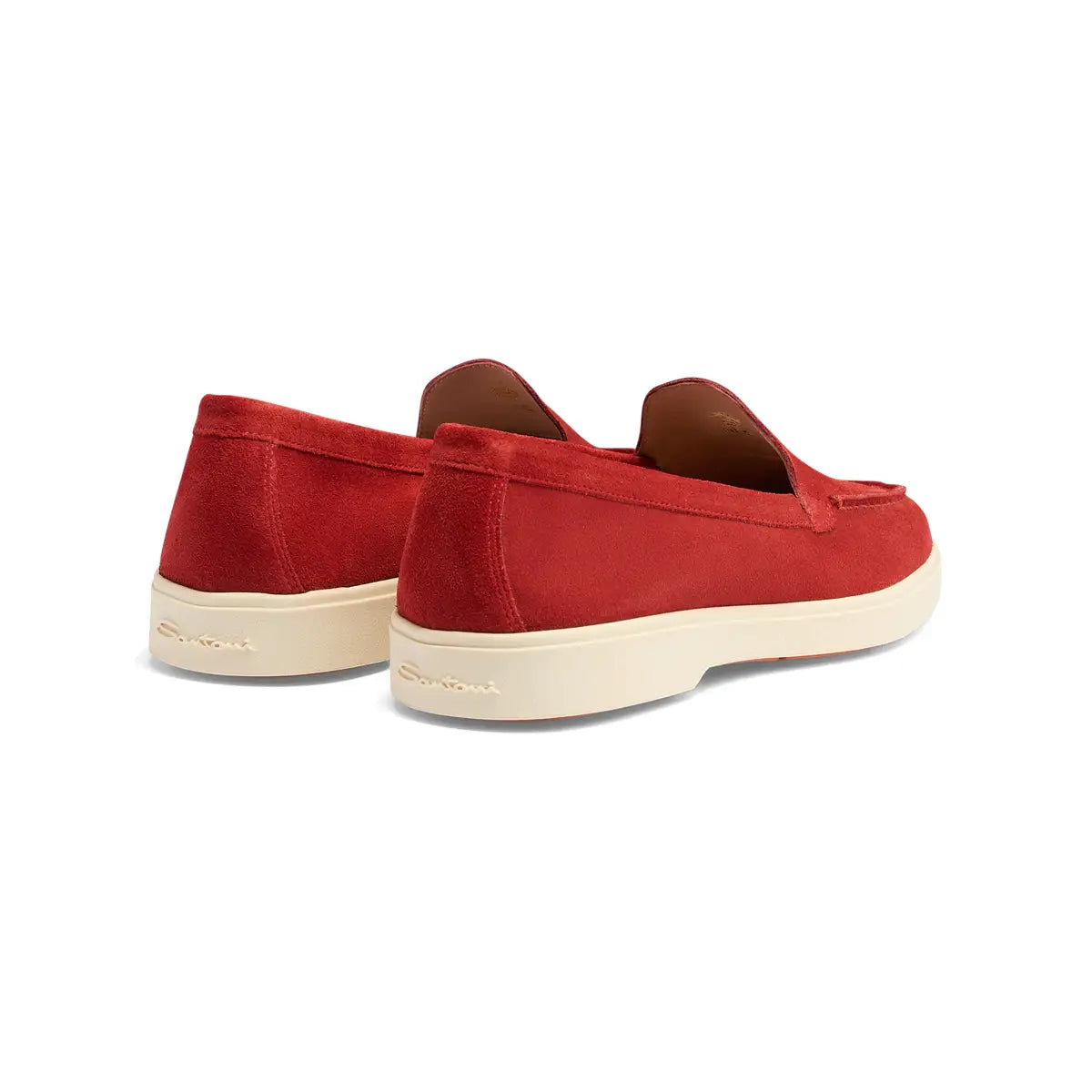 Red suede round toe loafers