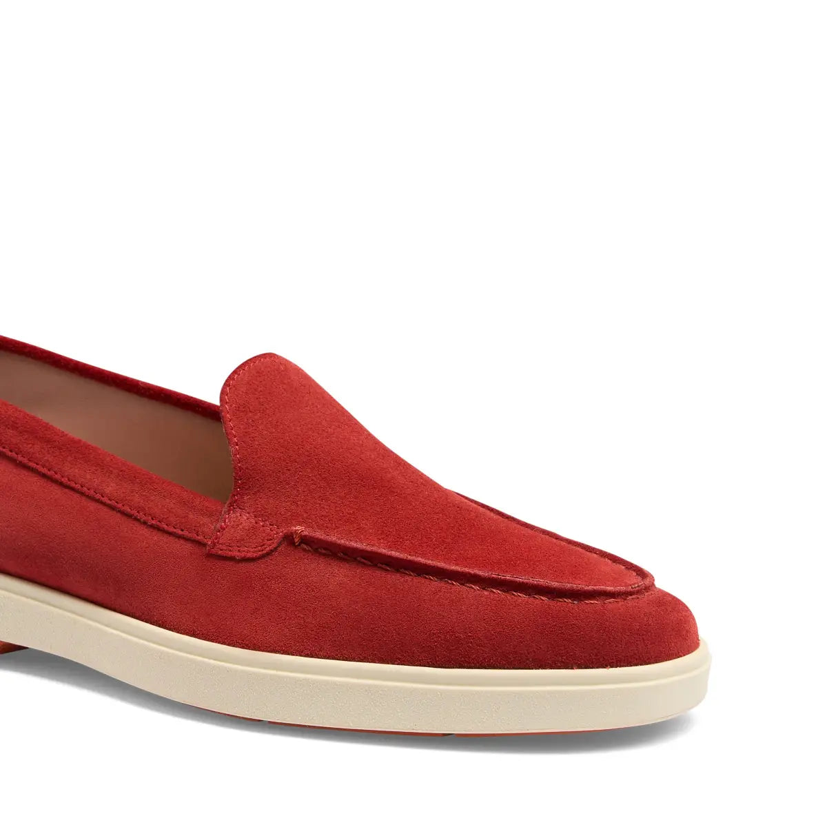 Red suede round toe loafers