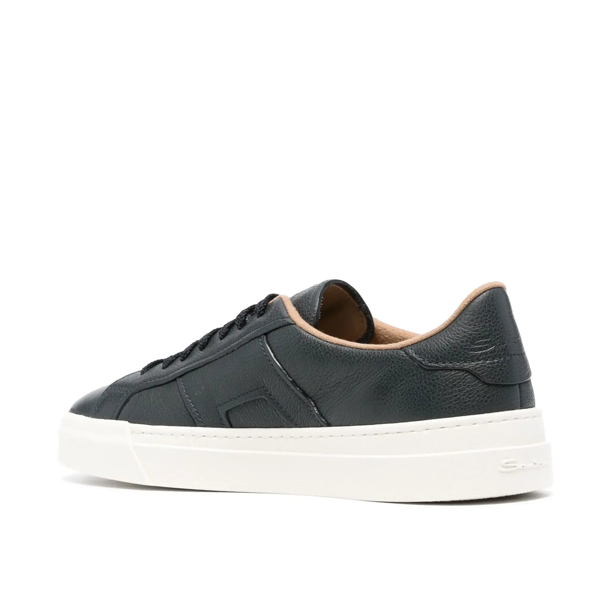 Blue Lace-up Grained Leather Sneakers